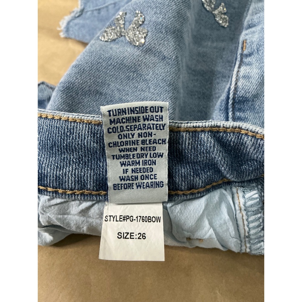 Poppy & Grace Women Glitter Bow Denim Shorts Size 26 High Rise Blue - Picture 8 of 9